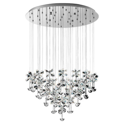 93661 Светодиод. подвес PIANOPOLI, 43х2,5W(LED), ?780, H1100, нерж. сталь, хром/хрусталь,прозрачный