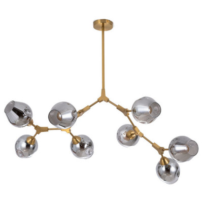 Arte Lamp YUKA, Люстра, цвет арматуры - ПОЛИРОВАННАЯ МЕДЬ, цвет плафона/декора - ДЫМЧАТЫЙ, 8х60W E27, A4103SP-8PB