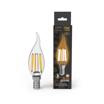 Лампа Gauss Filament Свеча на ветру 13W 1100lm 2700К Е14 LED 1/10/50, 104801113