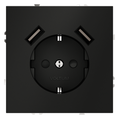 Розетка встраиваемая VOLTUM S70 с заземлением и защитными шторками, 16А, с USB, A+A, (черный матовый, VLS040408