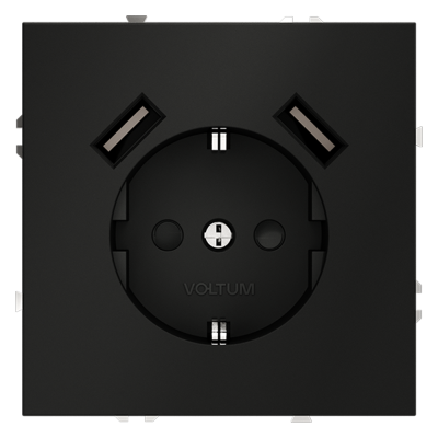Розетка встраиваемая VOLTUM S70 с заземлением и защитными шторками, 16А, с USB, A+A, (черный матовый, VLS040408