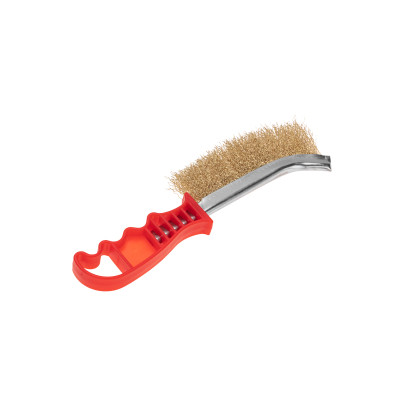 Щетка металлическая с пластиковой ручкой, витая латунированная проволока KRANZ, KR-91-1354