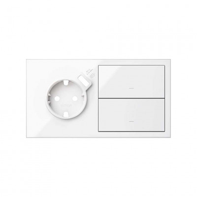 Simon 10020212-130 Кит 2 поста, фронт. Накладка на 1 розетку Schuko с з/у USB SC + 2 клавиши выключателей цвета белый глянец S100