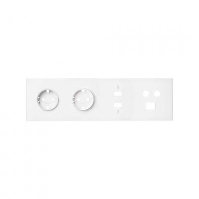 Simon 10020402-230 Кит 4 поста, фронт. Накладка на 2 розетки Schuko + 1 розетку TV+SAT + 1 розетку RJ45 + 1 розетку HDMI + 1 розетку USB цвета белый матовый S100