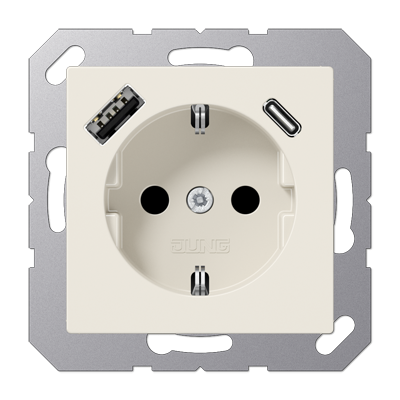 Розетка SCHUKO® с USB-зарядным устройством, тип A + тип С; термопласт; слоновая кость, A1520-15CA