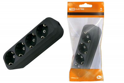 Колодка розеточная 4 гнезда 2П+3 16А 250В черная TDM Electric, SQ1806-0114