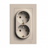 ATN001224 - ATLASDESIGN РОЗЕТКА двойная с заземлением без шторок, 16А, в сборе, ПЕСОЧНЫЙ, Systeme Electric