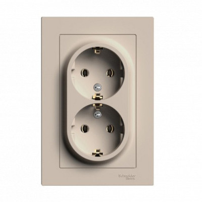 ATN001224 - ATLASDESIGN РОЗЕТКА двойная с заземлением без шторок, 16А, в сборе, ПЕСОЧНЫЙ, Systeme Electric