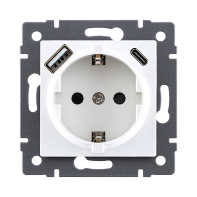 Розетка штепсельная SCHUKO 16A/250 В с USB A+C 20W, белый Kollinger REA-004WH для Aspekt, Eleganz, Reflex