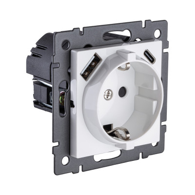 Розетка штепсельная SCHUKO 16A/250 В с USB A+C 20W, белый Kollinger REA-004WH для Aspekt, Eleganz, Reflex