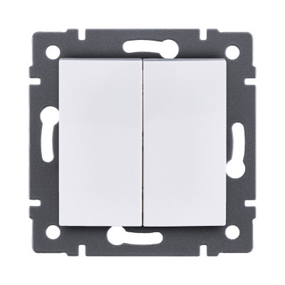 Выключатель 2-клавишный проходной 10А/250В, изогнутый, белый Kollinger REA-R-009WH для Aspekt, Eleganz, Reflex