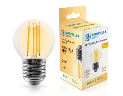 Светодиодная лампа филамент шар G45 E27 15Вт 2700K 270°, AMBRELLA LIGHT, 451523