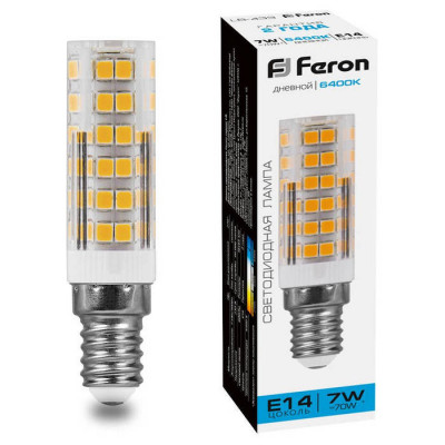 Лампа светодиодная, (7W) 230V E14 6400K JCD, LB-433, Feron 25986