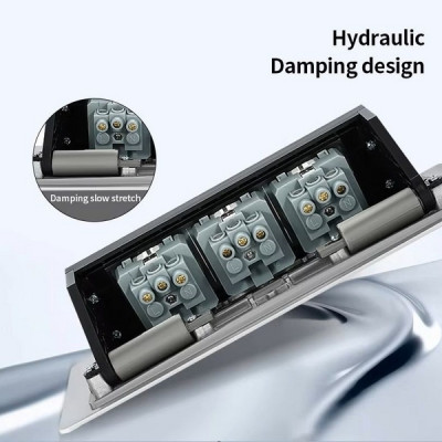 Выдвижная настольная розетка (люк/лючок) на 3 модуля, h=70мм, в комплекте с монт. коробкой, TIMIUX, алюминий, EU3H70DS AL