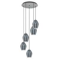 39567 Подвес ESTANYS, 5х60W(E27), сталь, никель, черный/стекло, черный, прозрачный