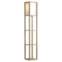 LUSSOLE WOODRUFF Торшер, цвет основания - коричневый, плафон - ткань (цвет - бежевый), 1x10W E27, GRLSP-0332