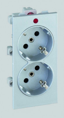 Simon SConnect Розетка двойная 2К+З, 16А 250В, CIMA-модуль 52x108 мм, алюминий, S1-8