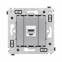 DKC Компьютерная розетка RJ-45 без шторки в стену, кат.6 одинарная, "Avanti", "Закаленная сталь"