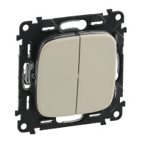 Legrand Valena ALLURE.Выключатель двухклавишный 10А 250В с лицевой панелью.Безвинтовые зажимы.Слоновая кость, 752805