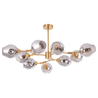 Arte Lamp YUKA, Люстра, цвет арматуры - ПОЛИРОВАННАЯ МЕДЬ, цвет плафона/декора - ДЫМЧАТЫЙ, 9х60W E27, A7759PL-9PB