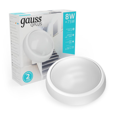 Св-к светодиодный Gauss IP54 D175*76 8W 670lm 4000K 160-260V ECO 2.0 круглый 1/12, 141411208