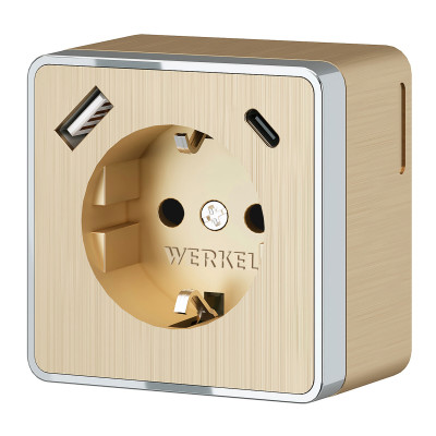 Werkel W5071710/ Розетка с заземлением, шторками и USB тип A+C Gallant (шампань рифленый), a057703