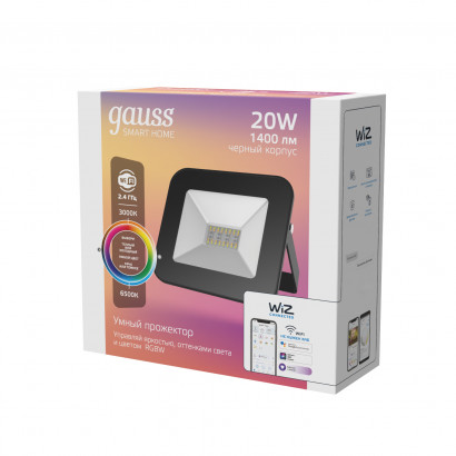 Прожектор Gauss Smart Home 20W 1400lm 3000-6500K 200-240V IP65 черный RGBW+изм.цв.темп.+диммирование LED 1/20, 3560132