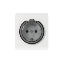 Розетка ROUND 1-ая с/з с/у, со шторками и крышкой 16А перламутр KRANZ, KR-78-0702-1