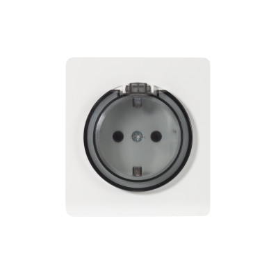 Розетка ROUND 1-ая с/з с/у, со шторками и крышкой 16А перламутр KRANZ, KR-78-0702-1