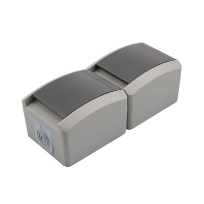 Блок вертикальный 2 розетки (керамика) INDUSTRIAL IP54 с/з, о/у, серый KRANZ, KR-78-0616