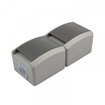 Блок вертикальный 2 розетки (керамика) INDUSTRIAL IP54 с/з, о/у, серый KRANZ, KR-78-0616