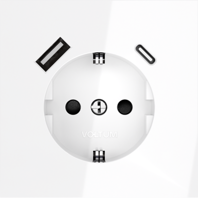 Розетка встраиваемая VOLTUM S70 с заземлением и защитными шторками, 16А, с USB, A+С, (белый глянцевы, VLS040501