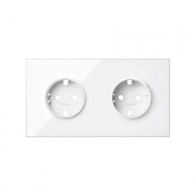 Simon 10020202-130 Кит 2 поста, фронт. Накладка на 2 розетки Schuko цвета белый глянец S100
