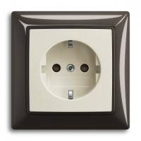ABB Розетка 2к+з, вставка - слоновая кость, рамка - chateau-черный, серия Basic55