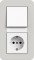 Gira Блок: Выключатель 1-клавишный с розеткой 2к+з, глянцевый белый - Светло-серый, серия E3