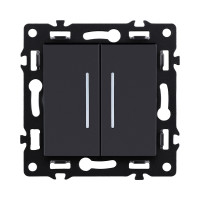 Выключатель 2-клавишный проходной 10А/250В с LED подсветкой, черный Kollinger Asthetik AS-011BK