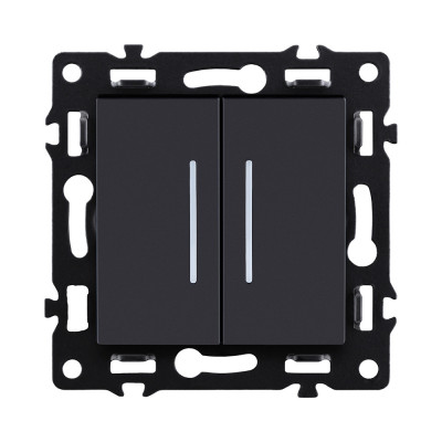 Выключатель 2-клавишный проходной 10А/250В с LED подсветкой, черный Kollinger Asthetik AS-011BK