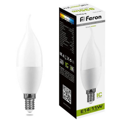 Лампа светодиодная, (11W) 230V E14 4000K на ветру С37T, LB-770, Feron 25940