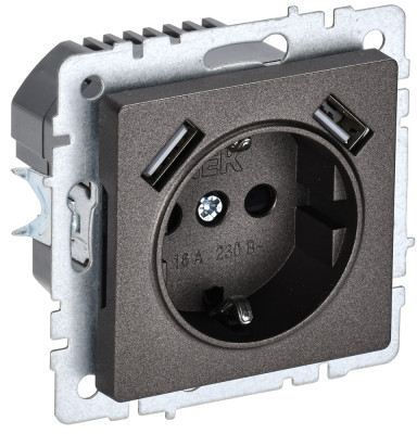 BRITE Роз. с з/к/ш 16А с USB A+A 2,1А РЮш10-1-БрТБ бр. IEK, BR-R14-16-U21-D21-K45