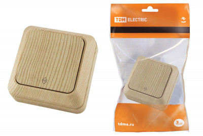 Переключатель на 2 направления 1-кл. открытой установки IP20 10А, сосна "Ладога" TDM Electric, SQ1801-0045