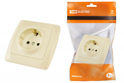 Розетка 2П+З 16А 250В сл. кость "Онега" TDM Electric, SQ1805-0045