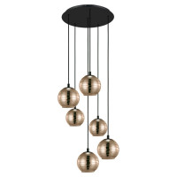 39687 Подвес LEMORIETA, 6X40W(E27), сталь, черный/стекло с напылением, золотистый