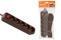 Удлинитель бытовой  У05В выключатель, 5 гнезд, 5метров,2П+3, ПВС 3х1мм2 "Эко" (бук) 16А/250В TDM Electric, SQ1303-3122