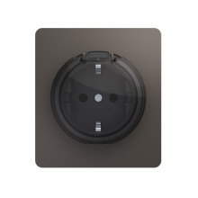 Розетка ROUND 1-ая с/з с/у, со шторками и крышкой 16А титан KRANZ, KR-78-0702-2