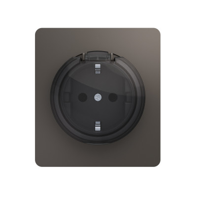 Розетка ROUND 1-ая с/з с/у, со шторками и крышкой 16А титан KRANZ, KR-78-0702-2