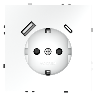 Розетка встраиваемая VOLTUM S70 с заземлением и защитными шторками, 16А, с USB, A+С, (белый матовый), VLS040502