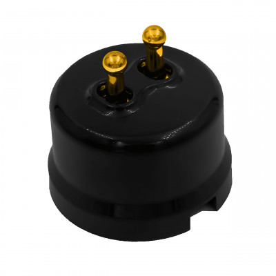 Bironi Кнопка (двухтумблерная), пластик, цвет Черный, Золото, B1-232-23-G-PB