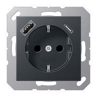 Розетка SCHUKO® с USB-зарядным устройством, тип A + тип С; термопласт; матовый антрацит, A1520-15CAANM Розетка SCHUKO® с USB-зарядным устройством, тип A + тип С; термопласт; матовый антрацит, A1520-15CAANM