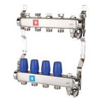 Коллектор без расходомеров, c дренажным краном и краном Маевского, 4 вых., MS.604.06