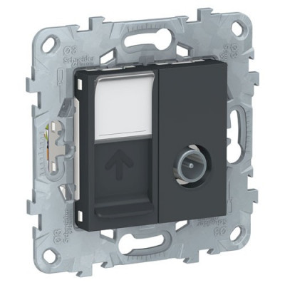 Unica New Розетка TV одиночная + комп. RJ45 кат.6 UTP, 1 модуль,  антрацит